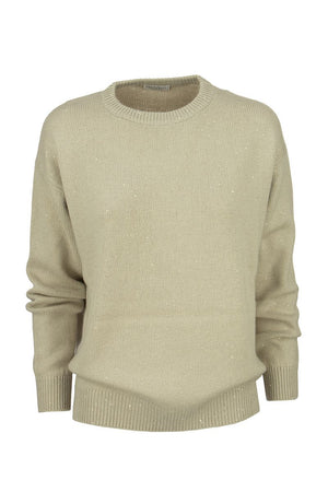 BRUNELLO CUCINELLI Night Blue Cashmere and Silk Crew-Neck Sweater with Sequin Accents