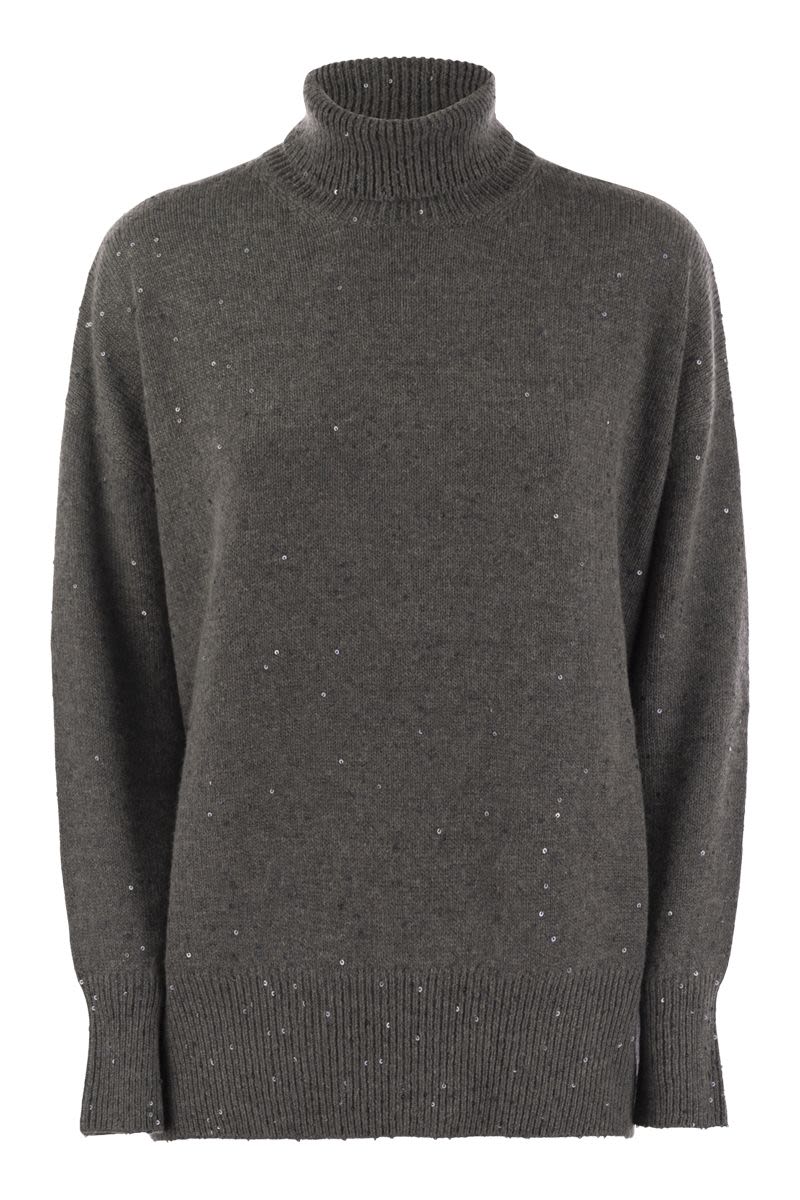 BRUNELLO CUCINELLI Silken Cashmere Turtleneck Sweater with Sequin Embellishments