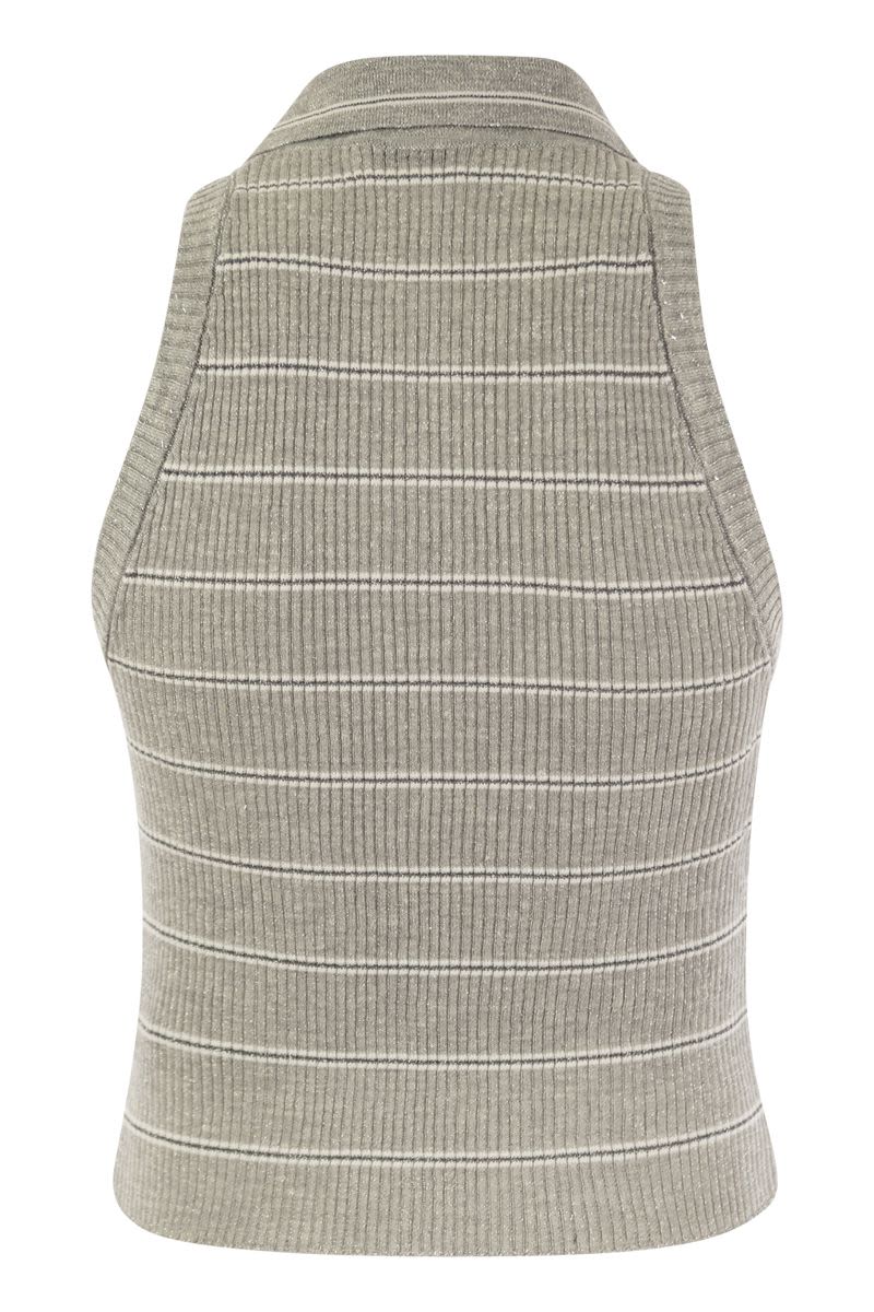 BRUNELLO CUCINELLI Ribbed Sleeveless Polo Shirt - Gray