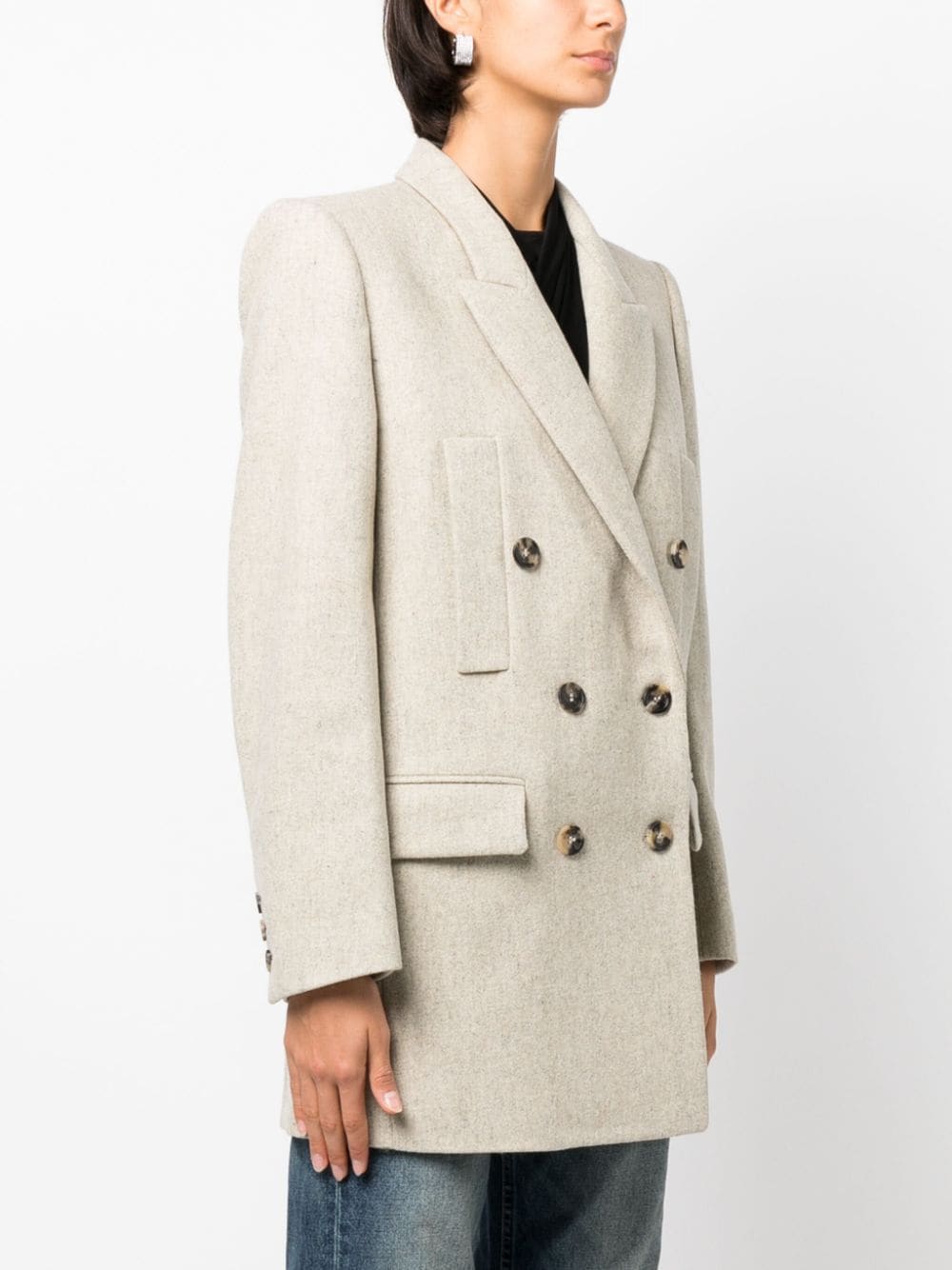 ISABEL MARANT Mélange-effect Double-breasted Wool-blend Blazer for Women in Beige - FW23 Collection