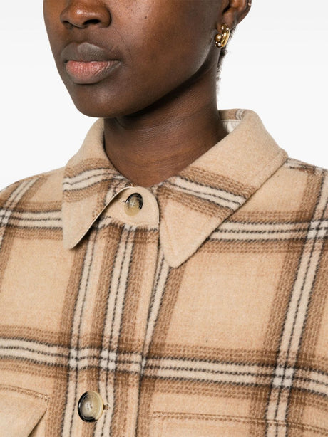 ISABEL MARANT Sand Beige Checkered Wool Jacket with Eco-Friendly Details for Women