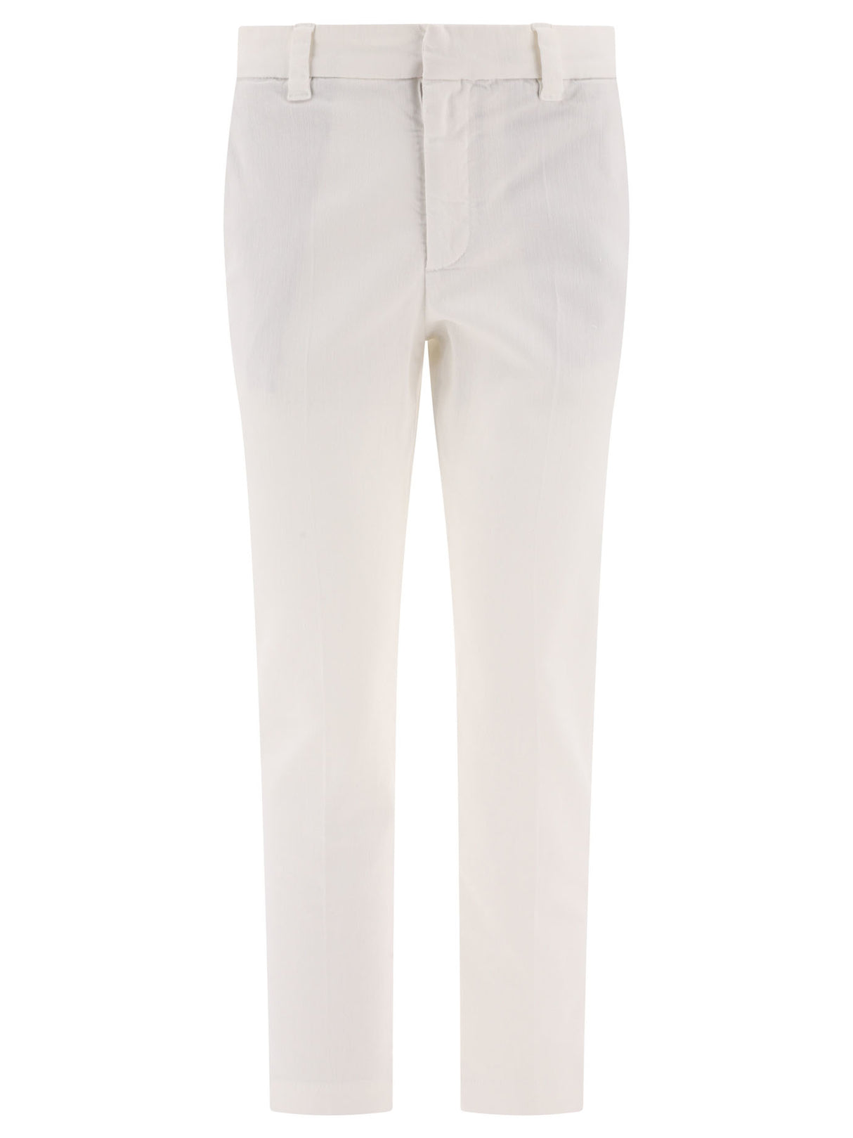BRUNELLO CUCINELLI White Cigarette Trousers for Women - Regular Fit, Zip-Fly Closure, Monili Detail