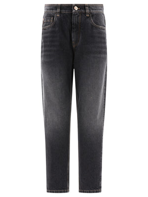 BRUNELLO CUCINELLI Washed Grey Signature Chain Detail Denim Pants