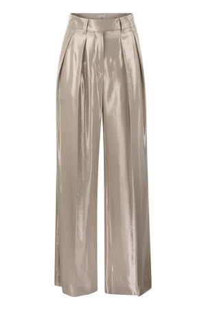 BRUNELLO CUCINELLI Beige Sparkling Gabardine Wide Sartorial Trousers for Women