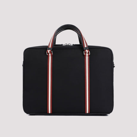 BALLY Men's Black Nylon and Leather Business Briefcase for SS24