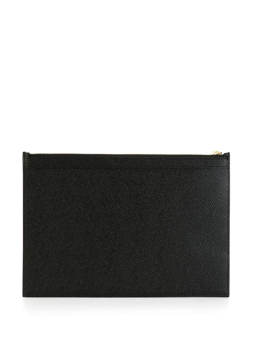 THOM BROWNE Mini Black Pebble Grain Leather Document Holder with Tri-Color Ribbon Detail