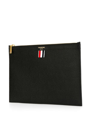 THOM BROWNE Sleek Black Grained Leather Envelope for Men