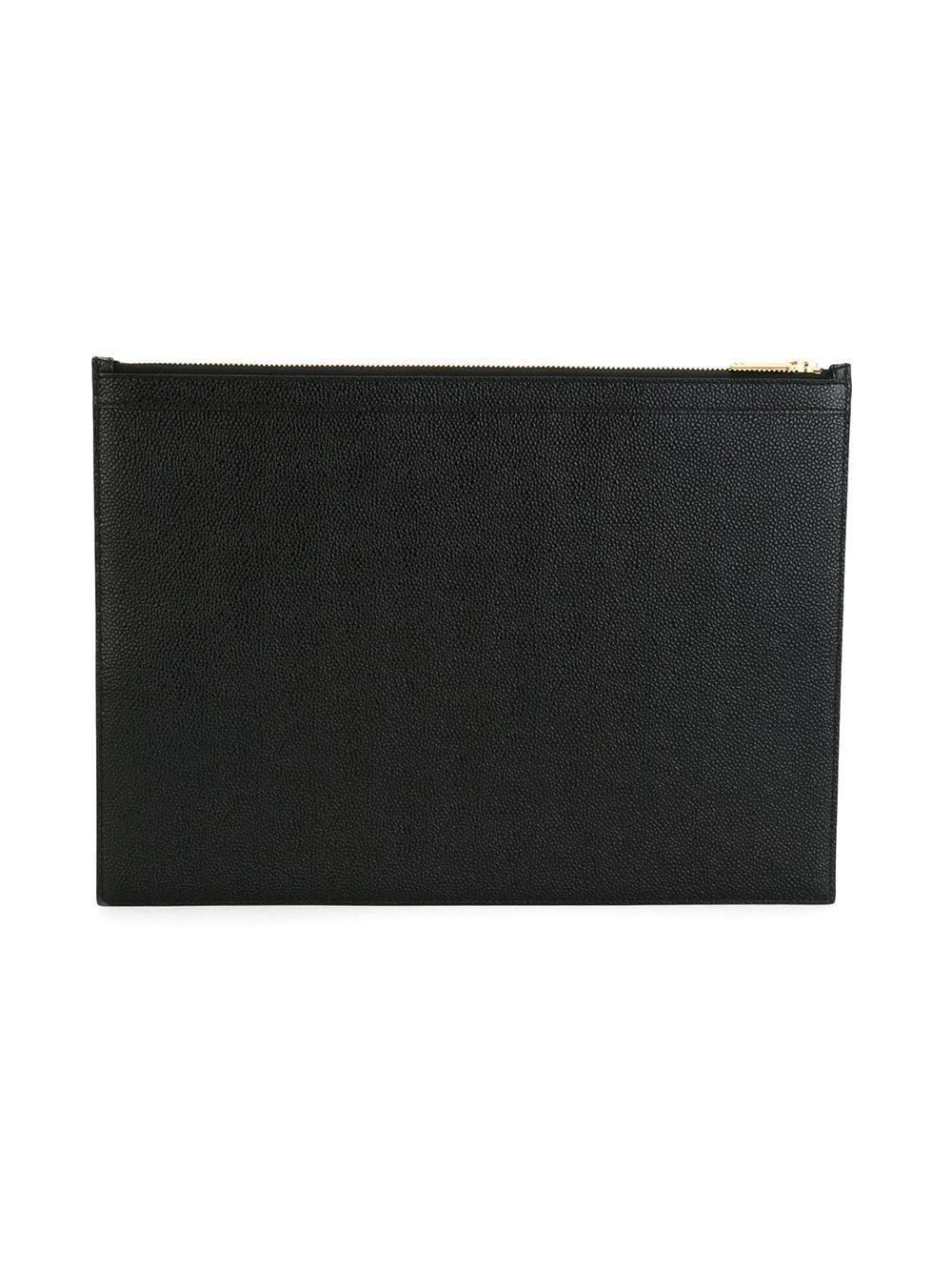 THOM BROWNE Men's Black Pebbled Leather Document Holder with Tri-Color Ribbon Detail, Medium