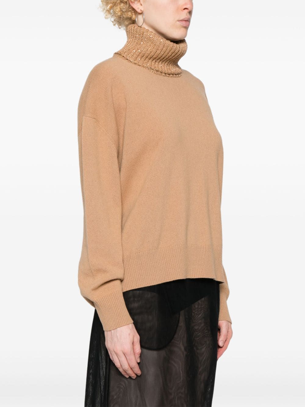 Áo len turtleneck pha lông cừu và lụa