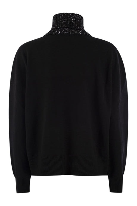 FABIANA FILIPPI Luxurious Wool-Silk-Cashmere Turtleneck Sweater with Sequin Collar