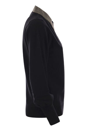 FABIANA FILIPPI V-Neck Sweater with Necklace for Women in Black - FW23