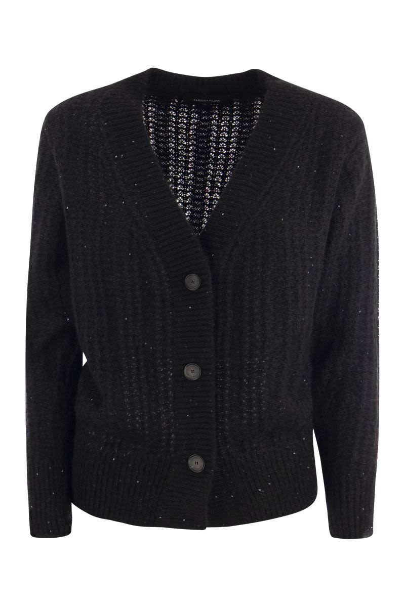 FABIANA FILIPPI Luxurious Black Ribbed Cardigan for Women - FW23 Collection