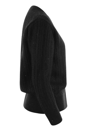 FABIANA FILIPPI Luxurious Black Ribbed Cardigan for Women - FW23 Collection
