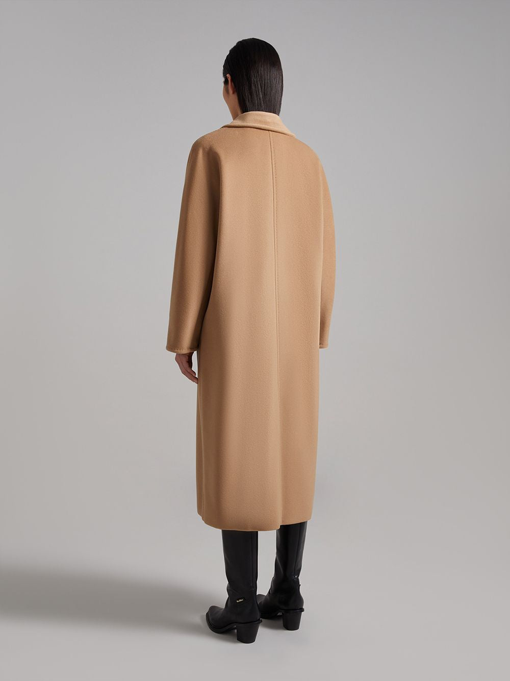 Áo khoác nữ bằng len và cashmere màu nâu FW23