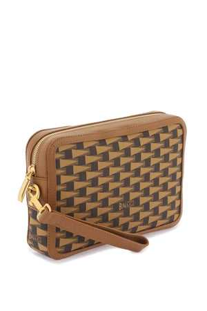 BALLY Brown Pennant Canvas Clutch with Leather Trims for Men