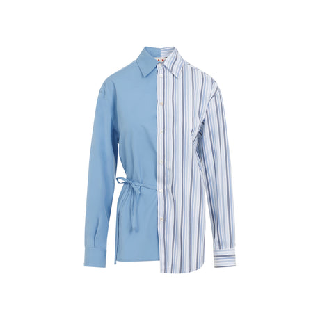 MARNI Asymmetric Hem Cotton Shirt with Tonal Belt