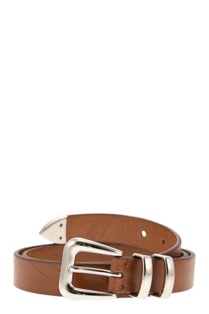 BRUNELLO CUCINELLI Retro-Inspired Men's Leather Belt with Antique Brass Details