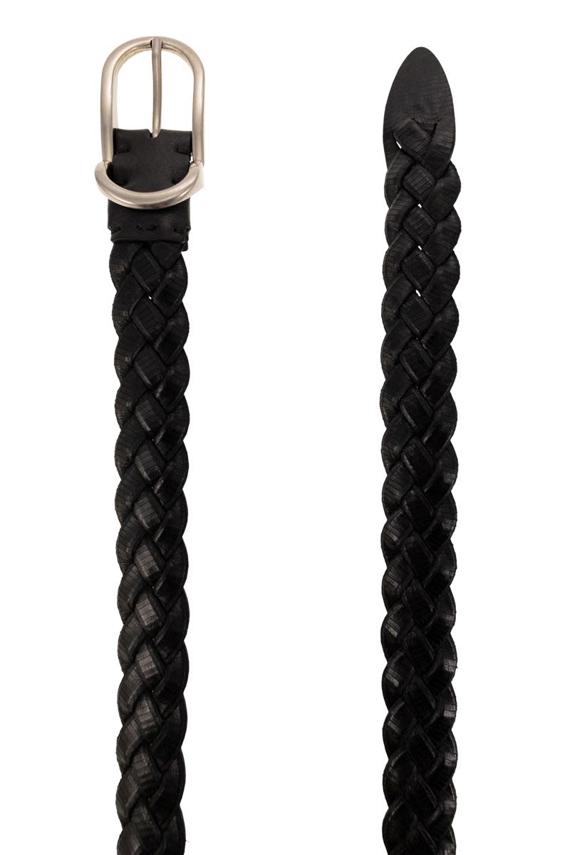 BRUNELLO CUCINELLI Braided Engraved Calfskin Belt for Men in Black