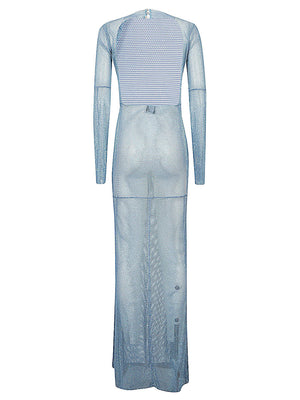 SANTA BRANDS Clear Blue Long Sleeve Maxi Dress with Open Back for Women - FW23