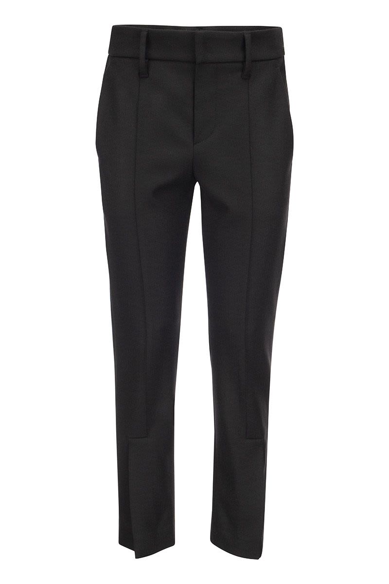 BRUNELLO CUCINELLI Slim Cigarette Trousers in Stretch Wool with Ankle Slit