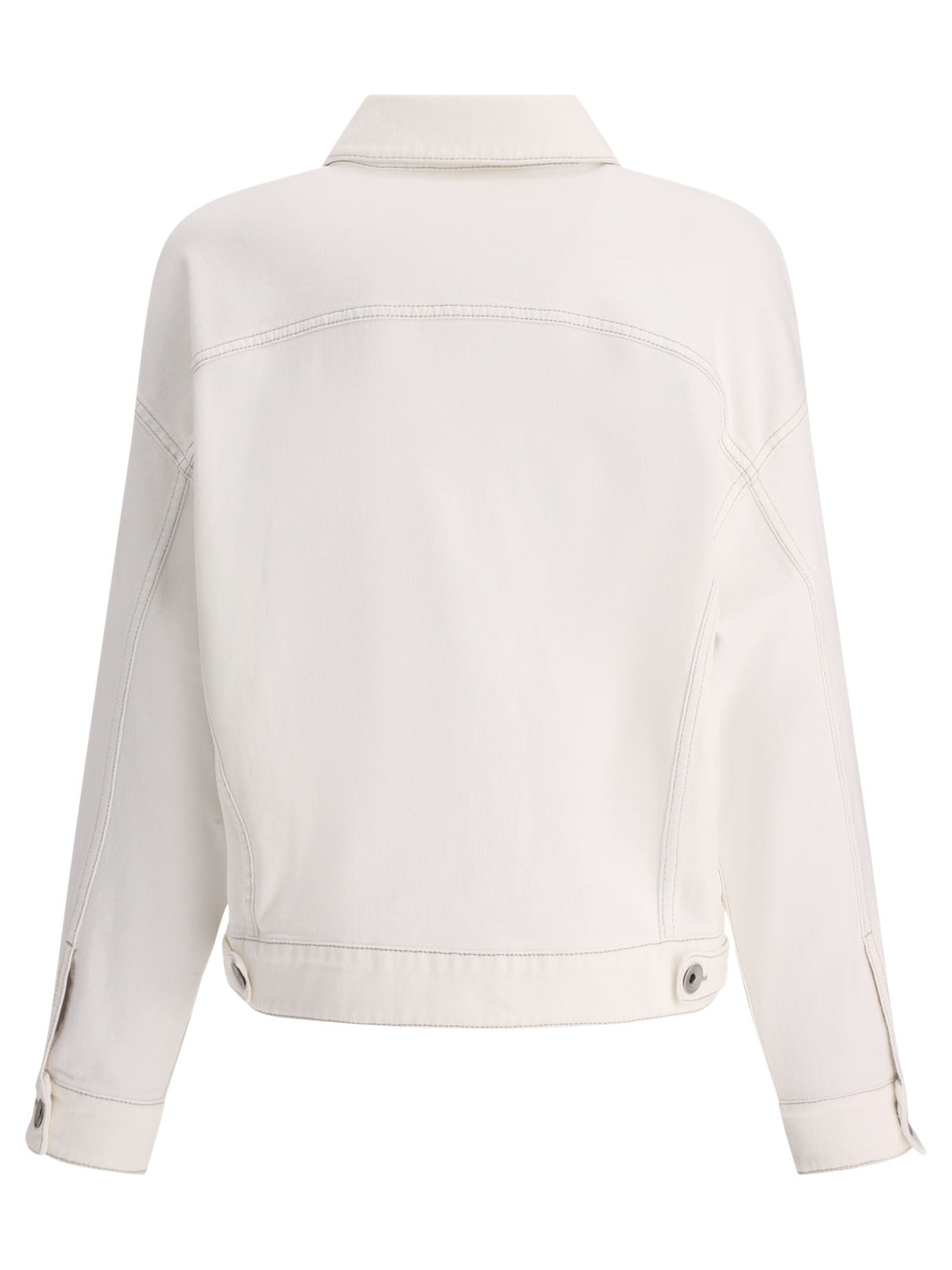 BRUNELLO CUCINELLI White Stretch-Cotton Denim Jacket with Signature Monili Chain Detail for Women - SS24