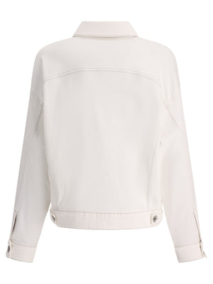 BRUNELLO CUCINELLI White Stretch-Cotton Denim Jacket with Signature Monili Chain Detail for Women - SS24