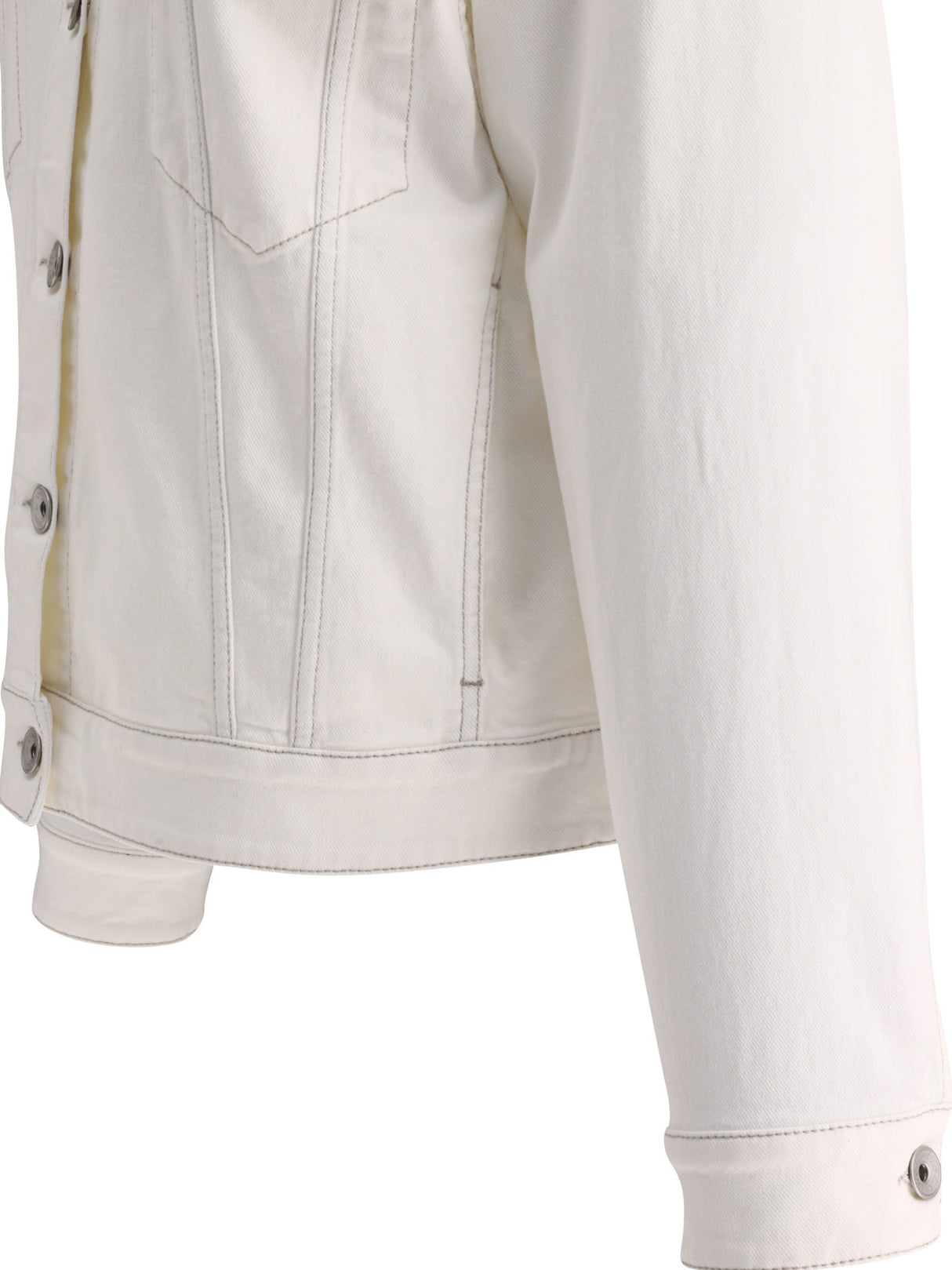 BRUNELLO CUCINELLI White Stretch-Cotton Denim Jacket with Signature Monili Chain Detail for Women - SS24