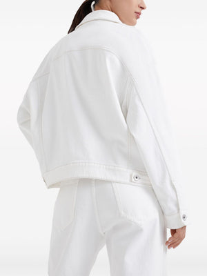 BRUNELLO CUCINELLI White Stretch-Cotton Denim Jacket with Signature Monili Chain Detail for Women - SS24