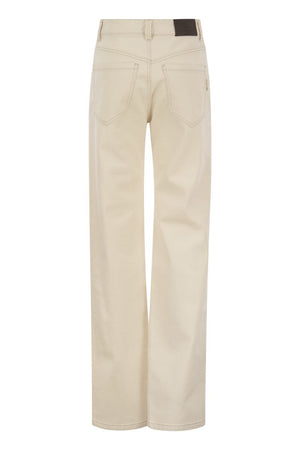 BRUNELLO CUCINELLI Beige Loose Trousers in Comfort Denim with Shiny Detail for Women