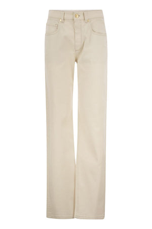 BRUNELLO CUCINELLI Beige Loose Trousers in Comfort Denim with Shiny Detail for Women