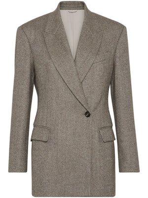 BRUNELLO CUCINELLI Elegant Double-Breasted Herringbone Blazer