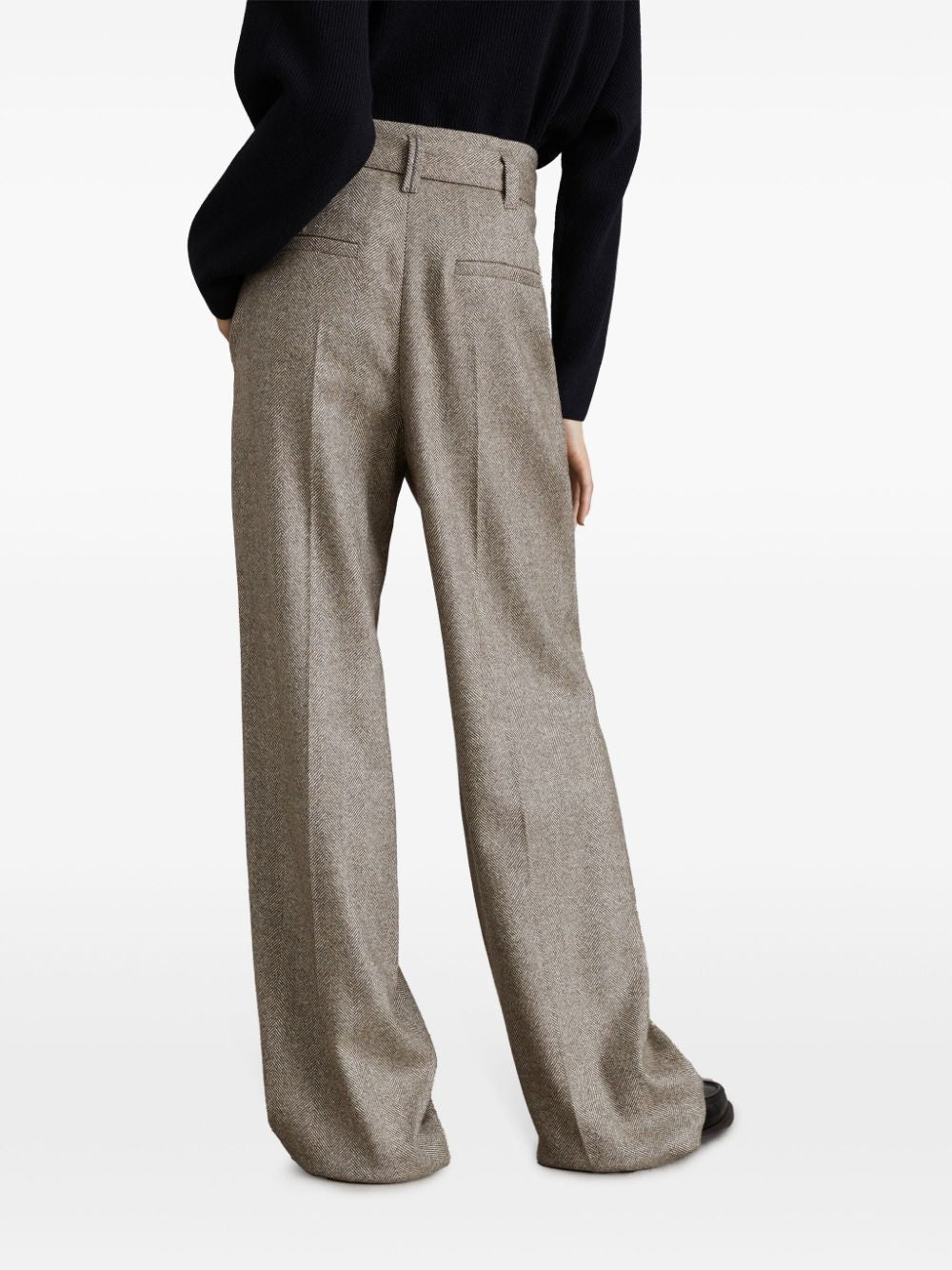 BRUNELLO CUCINELLI Elegant Herringbone Trousers with Pressed Crease