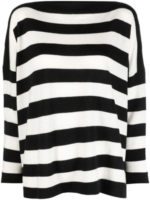 DANIELA GREGIS Black Striped Wool Boatneck Sweater for Women