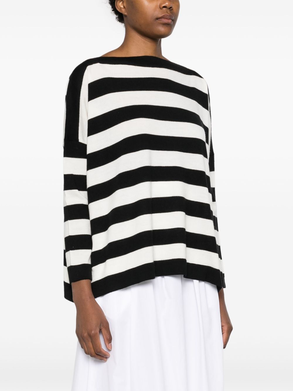 DANIELA GREGIS Black Striped Wool Boatneck Sweater for Women