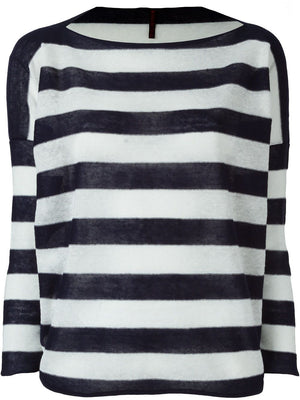 DANIELA GREGIS Navy Striped Cotton Boat Neck Sweater for Women