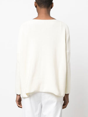 DANIELA GREGIS Ivory White Cotton Open Pocket Boat Neck Jumper for Women - SS24