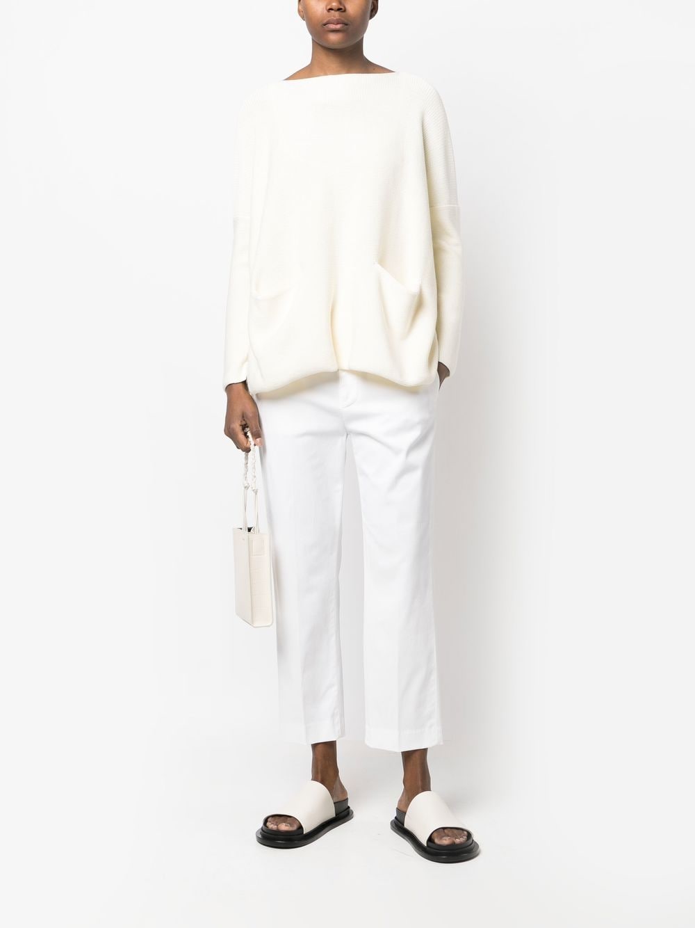 DANIELA GREGIS Ivory White Cotton Open Pocket Boat Neck Jumper for Women - SS24