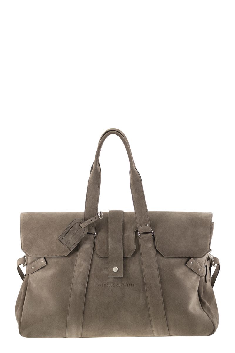 BRUNELLO CUCINELLI Suede Weekender Country Handbag - Spacious Design (W 52 x H 34 x D 22 cm)