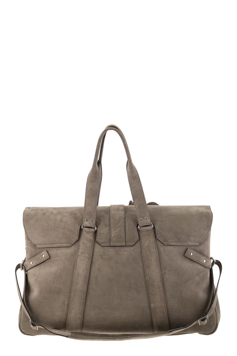 BRUNELLO CUCINELLI Suede Weekender Country Handbag - Spacious Design (W 52 x H 34 x D 22 cm)