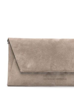 BRUNELLO CUCINELLI Mini Suede Envelope Clutch with Chain-Link Strap