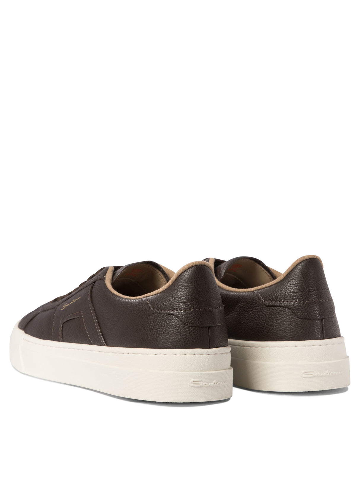 SANTONI Elegant Dual Buckle Leather Sneakers