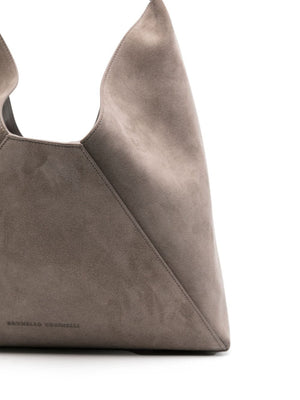 BRUNELLO CUCINELLI Taupe Suede Elegance Mini Shoulder Bag