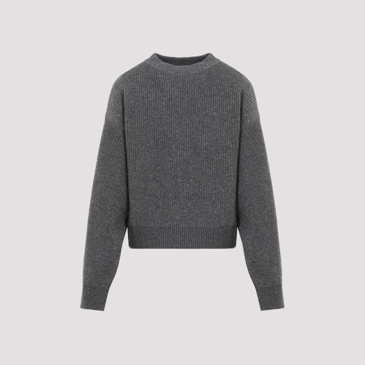 Áo len cổ tròn ribbed lấp lánh bằng len và cashmere