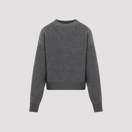 Áo len cổ tròn ribbed lấp lánh bằng len và cashmere