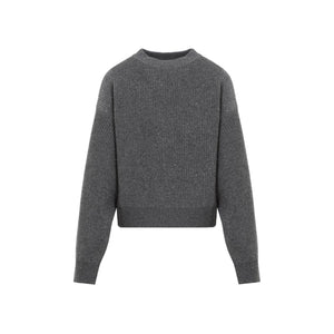 Áo len cổ tròn ribbed lấp lánh bằng len và cashmere