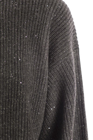 BRUNELLO CUCINELLI Elegant Dark Grey Sequined Wool-Cashmere Jumper