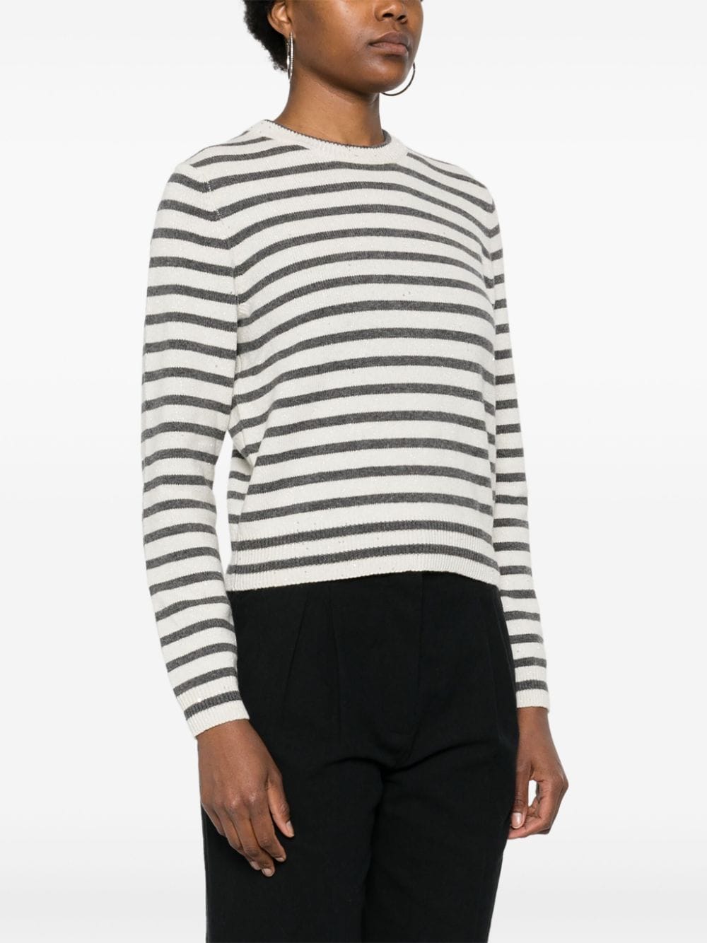 BRUNELLO CUCINELLI Elegant Striped Cashmere Blend Sweater