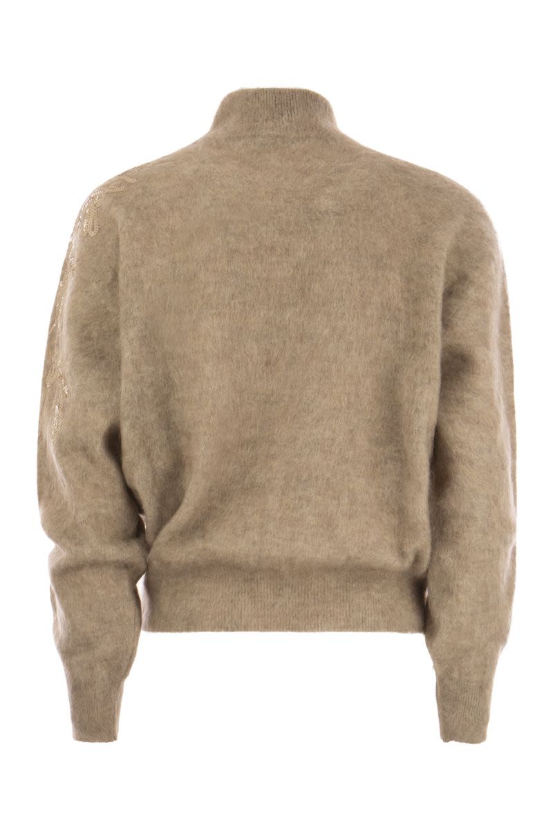 BRUNELLO CUCINELLI Feminine Mohair, Wool, and Silk Sweater with Intricate Embroidery