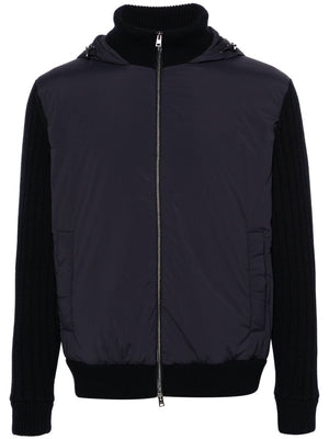 HERNO Midnight Blue Wool-Knit Down Jacket with Drawstring Hood