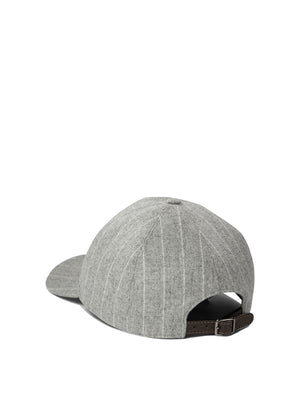 BRUNELLO CUCINELLI Chalkstripe Flannel Cap with Shiny Band